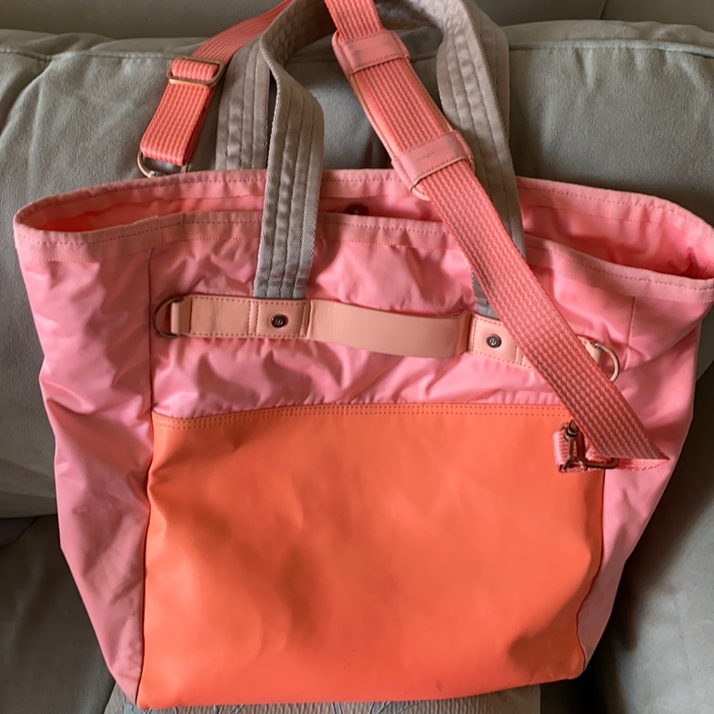 Lululemon Bright Orange Pink Zen’d Tote Beach Bag